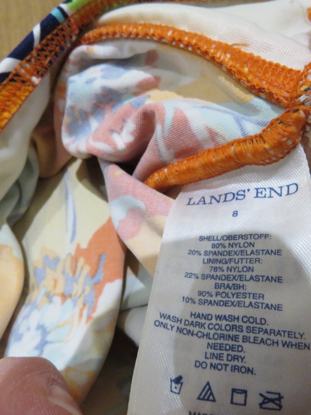 LAND'S END Tropical Floral Orange Blue Tankini Swim Top Size 8 Vacation Summer - Picture 10 of 10